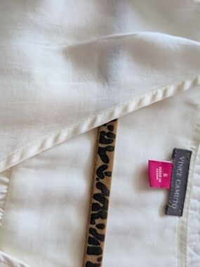 Vince Camuto Cream Top with Leopard-Print Trim